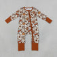 Baby Girls Kids Long Sleeves Pumpkins turkey Bows Zipper Footie Sleeper Fall Romper RTS