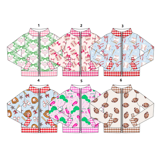( Moq 5 Each Style ) Sibling Baby Girls Kids Long Sleeves Ball Game Zipper Pockets Jackets Tops