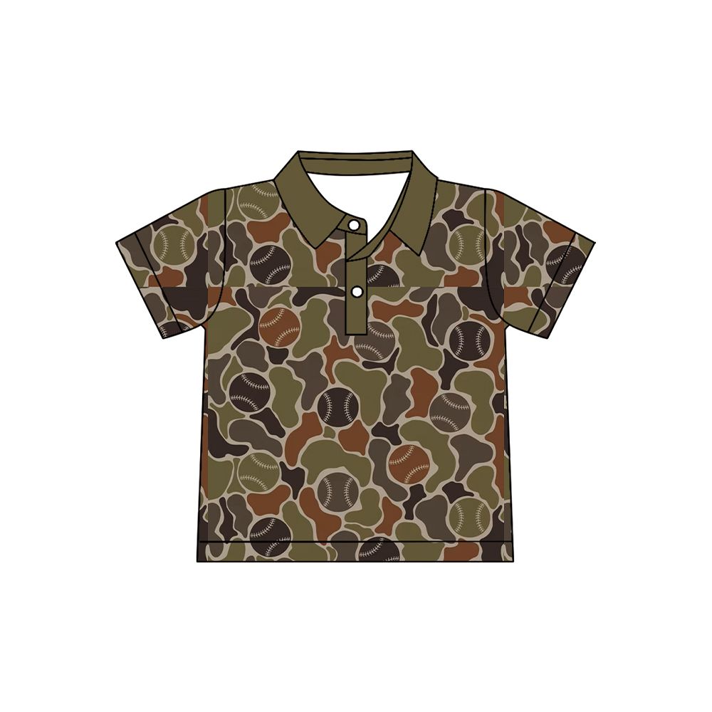 ( Moq 5 ) Preorder Baby Boys Kids Short Sleeves Buttons Shirt Tops Baseball Camo Clothes