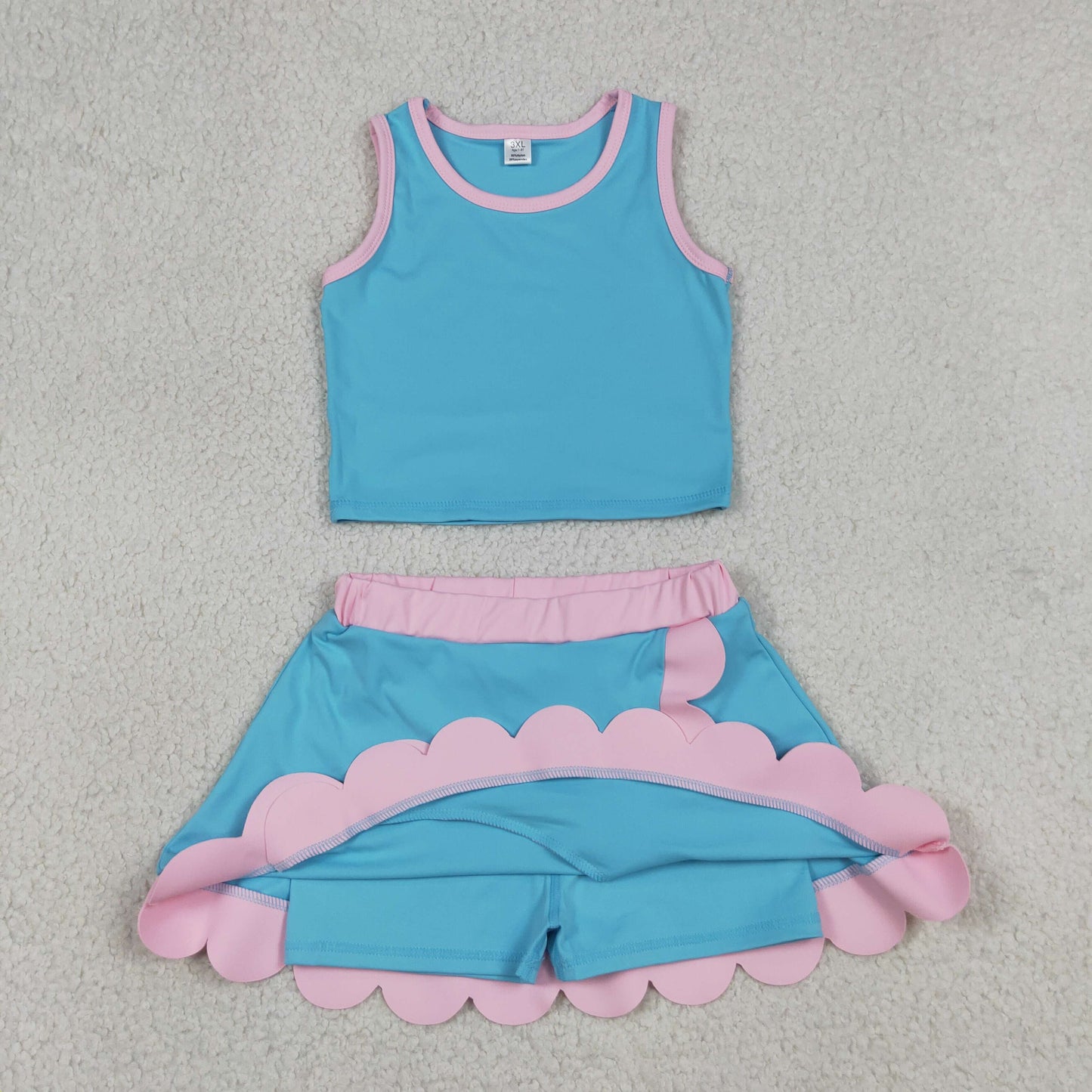 Baby Girls Kids Sleeveless Tops Scallop Skirt Shorts Yoga Active Set Summer Clothes RTS