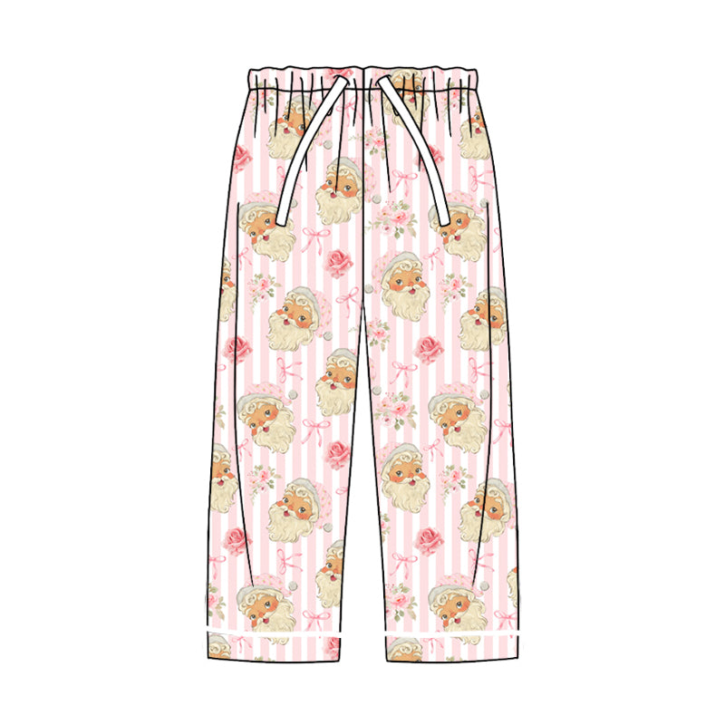 Adult Women Christmas Santa Flower Bows Pink Stripes Pants