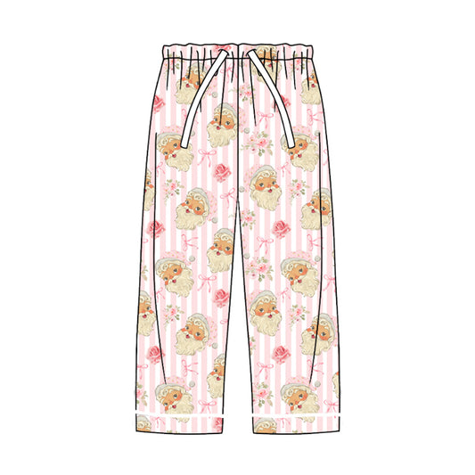 Adult Women Christmas Santa Flower Bows Pink Stripes Pants