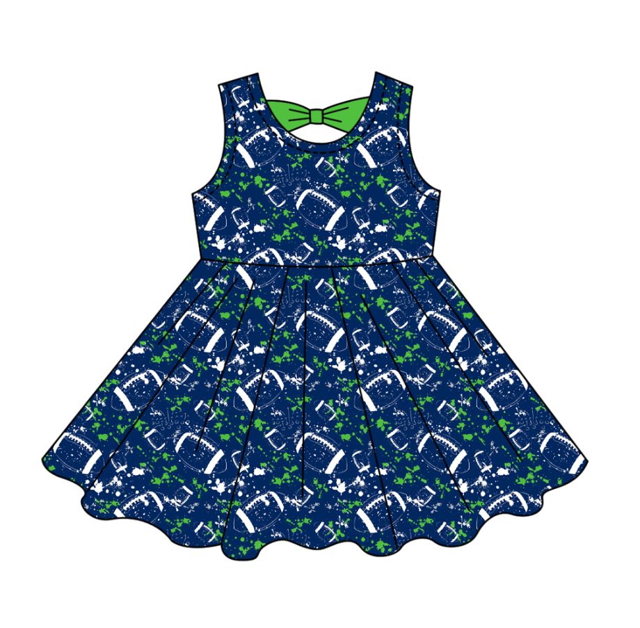 ( Moq 5 Each Style ) Baby Boys Girls Kids Football Sibling Shorts Romper Green Bows Dresses Set Team Clothes