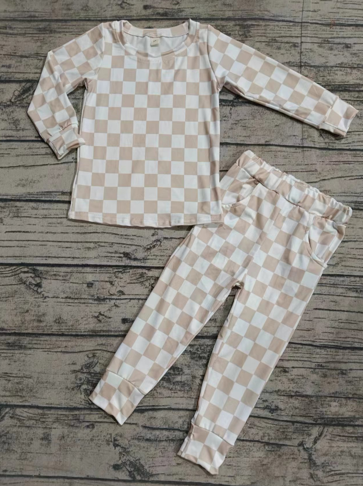 Baby Boy Long Sleeves Checkered Shirt Pocket Pants Pajamas Set