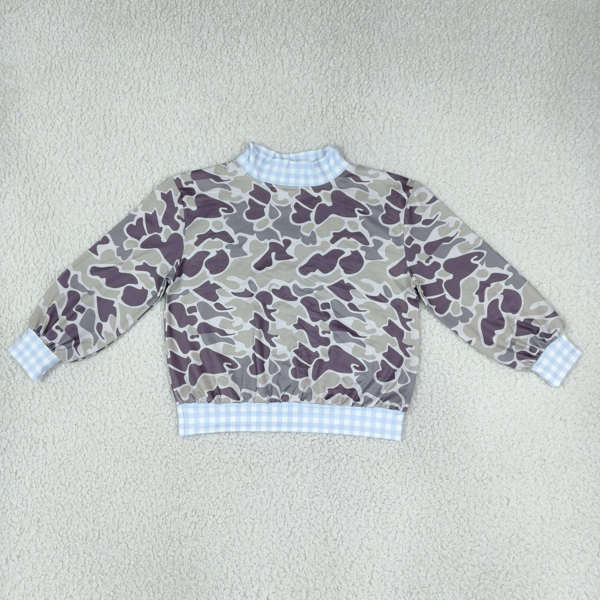 Baby Boys Kids Long Sleeves Plaid Pullover Mock Neck‌ Shirt Tops Camo Clothes RTS