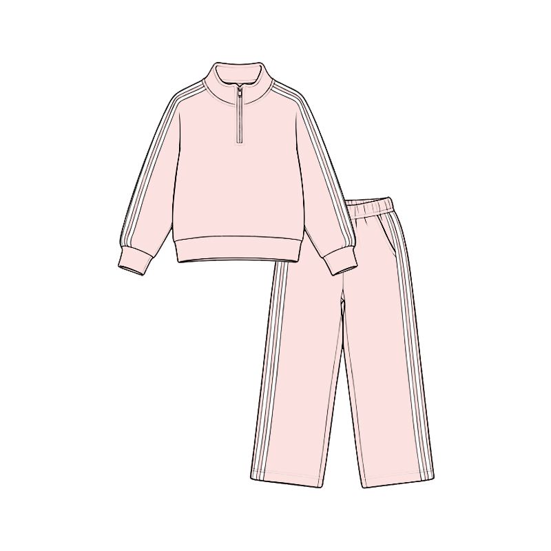 ( Moq 5 ) Preorder Baby Girls Kids Long Sleeves Zipper Shirt Pockets Pants Set Cotton Clothes