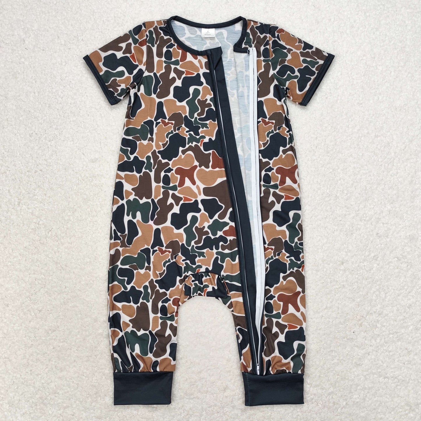 Baby Boy Infant Brown Camo Short Sleeves Zipper Romper