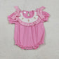 Sibling Baby Girls Short Sleeves Embroidery Smocked Floral Crosses Easter Pink Romper Dress RTS