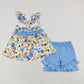 SR0824 Baby Girl Floral Blue Ruffle One Piece Romper