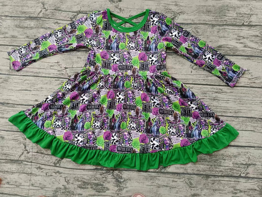 Baby Girl Long Sleeves Halloween Green Ruffle Twirl Dress