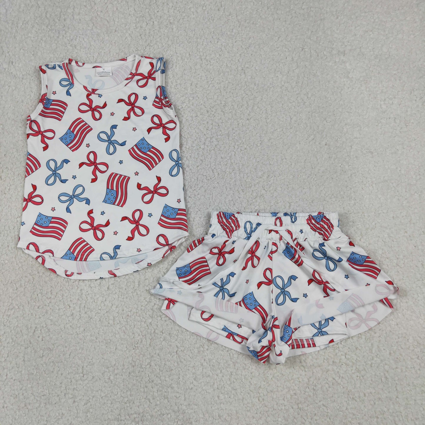 Baby Girls Kids Sleeveless Tops Bows Stars Flags Shorts Set 4th of July Clothes RTS