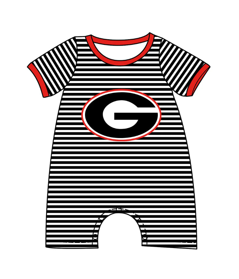( Moq 5 ) Baby Boys Kids Short Sleeves Black Stripes G Team Romper