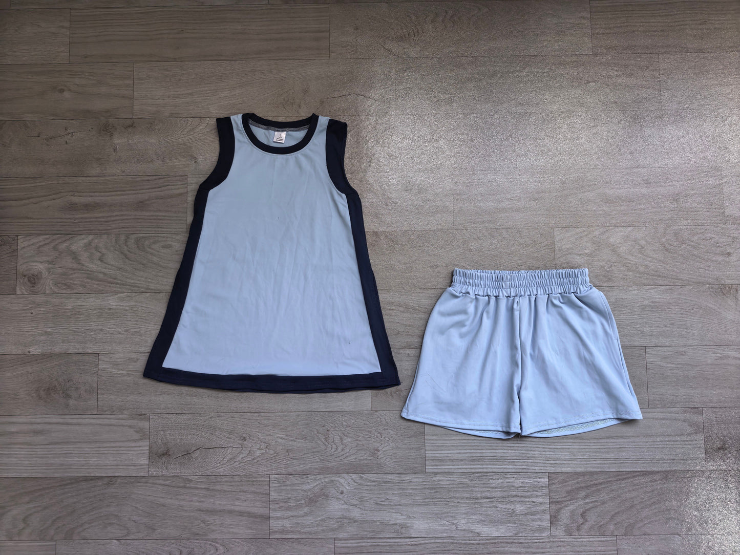 ( No moq ) Preorder Baby Girls Kids Sleeveless Built-in Shorts Blue Dress Clothes
