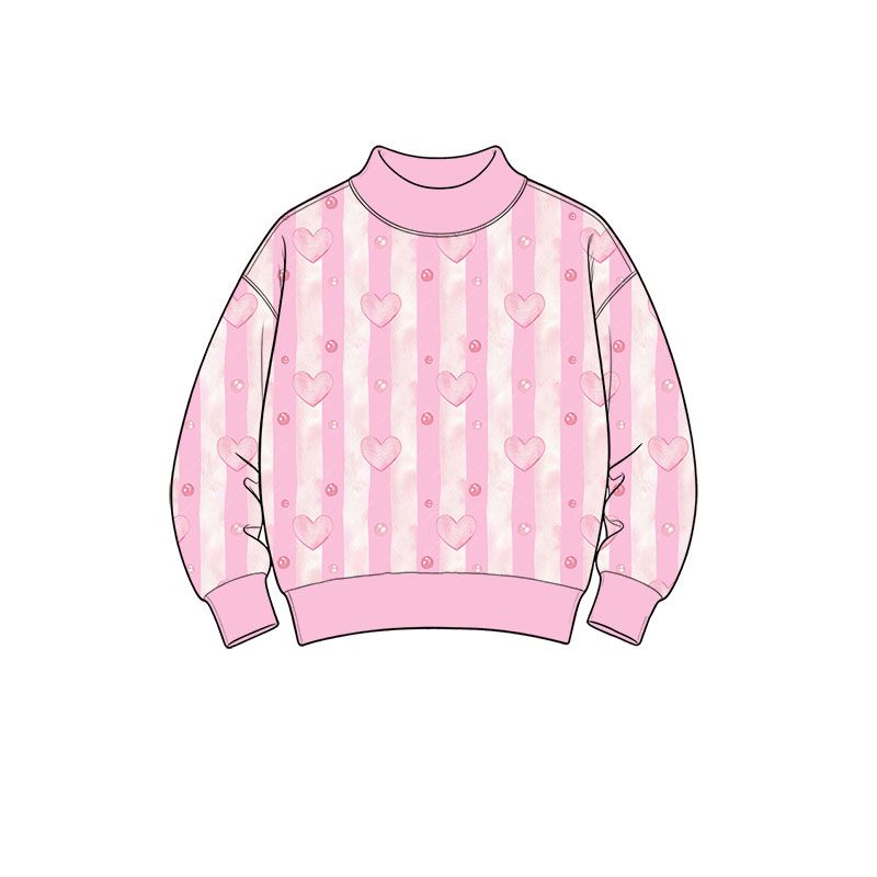 ( Moq 5 ) Preorder Baby Girls Kids Hearts Stripes Valentine Pullover Pink Shirt Tops Clothes