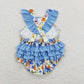 SR0824 Baby Girl Floral Blue Ruffle One Piece Romper