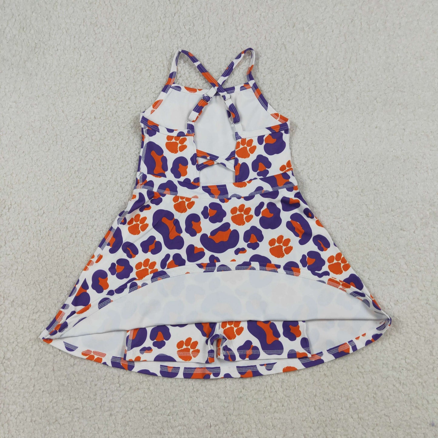 Baby Girls Kids Straps Purple Orange Leopard Team Yoga Active Shorts Knee Length Dress RTS
