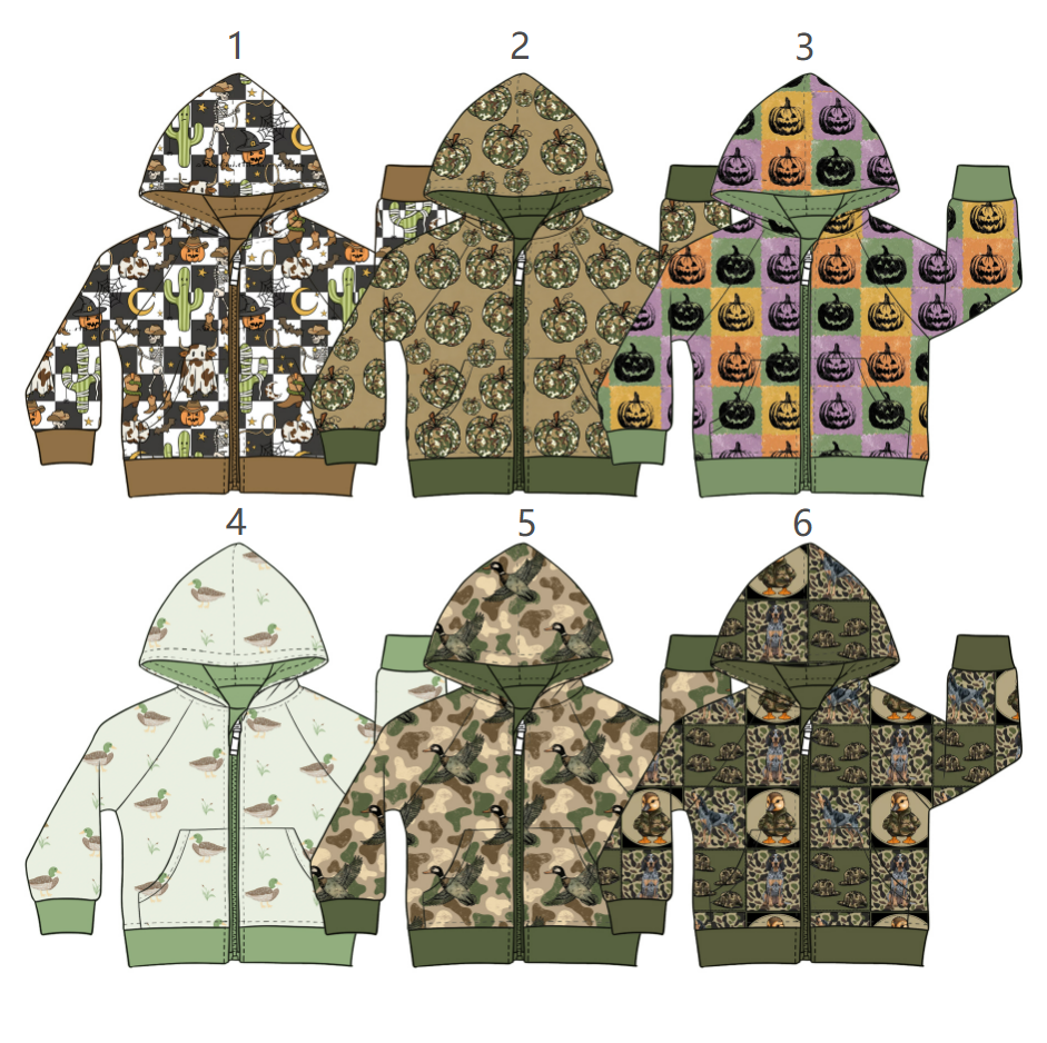 ( Moq 5 Each Style ) Sibling Baby Boys Kids Long Sleeves Pumpkins Camo Zipper Pockets Coats Tops Clothes