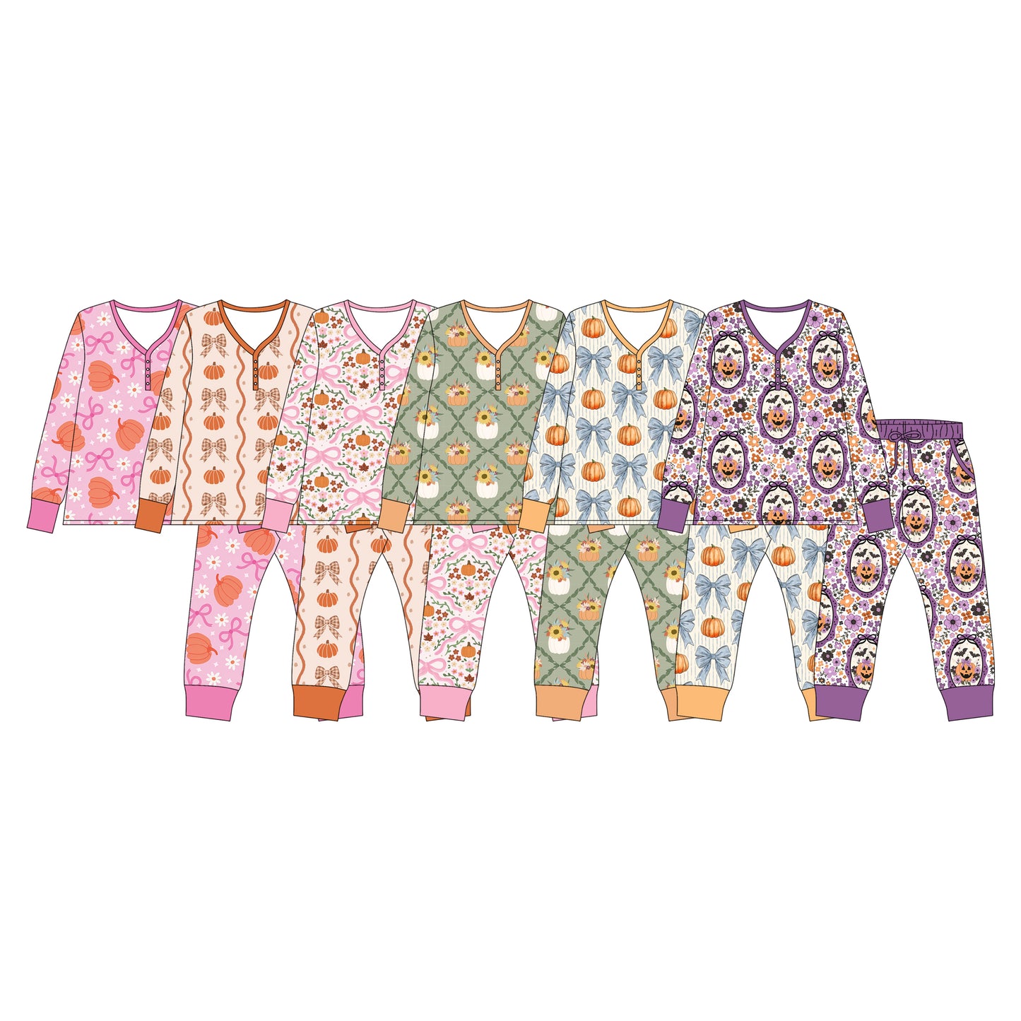 ( Moq 5 Each Style ) Sibling Baby Girls Kids Pumpkins Bows Shirts Pants Sets Pajamas Fall Clothes
