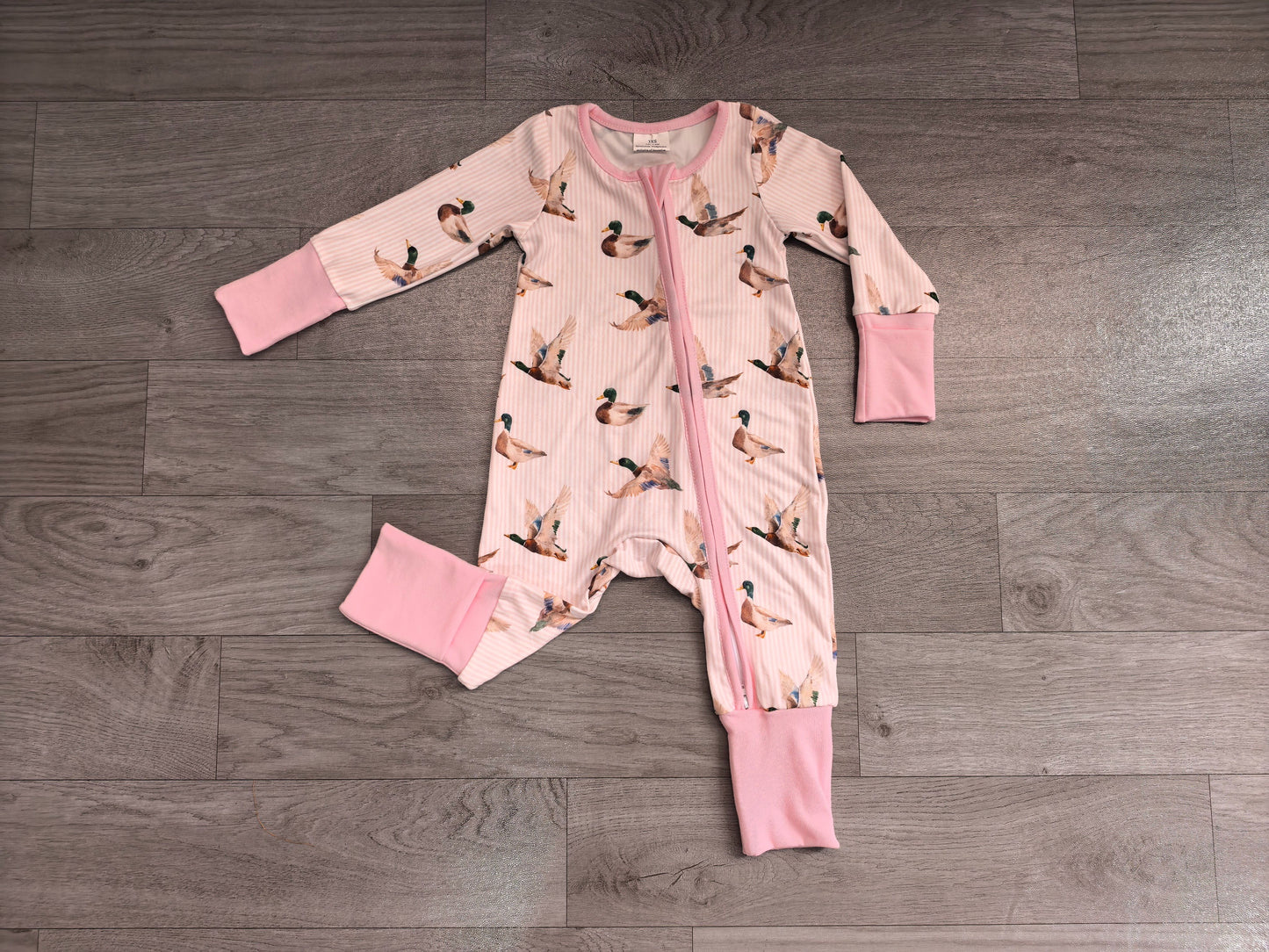 ( No moq ) Preorder Baby Kids Infant Long Sleeves Ducks Pink Stripes Zipper Footie Sleeper Romper Clothes
