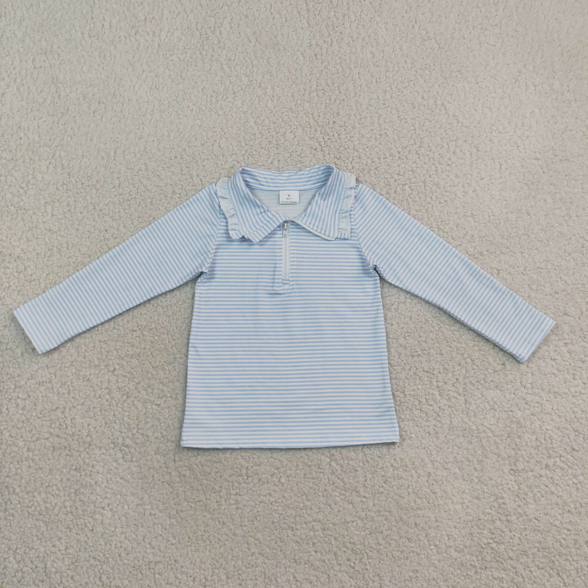 Sibling Baby Boys Girls Kids Long Sleeves Blue Stripes Zipper Pullovers Shirts Tops RTS