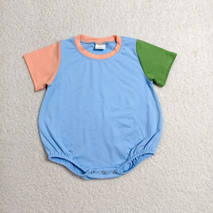 Sibling Baby Kids Infant Short Sleeves Colorblock Bubble Romper Cotton Clothes RTS
