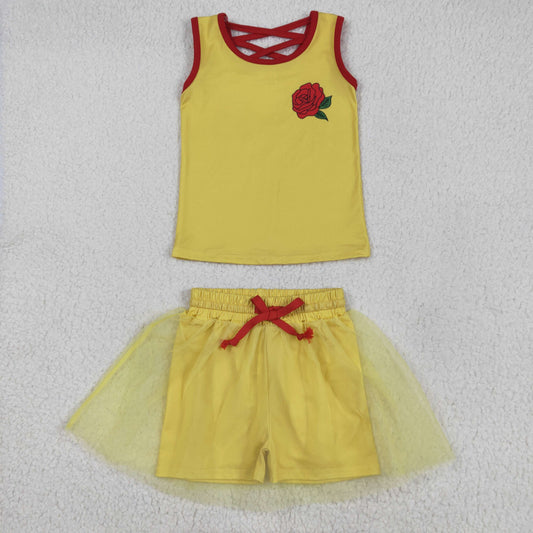 Baby Girl Flower Yellow Shirt Princess Skirt Clothes Set RTS