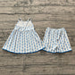 Baby Girls Kids Straps Blue Flower Tunic Shorts Summer Clothes Set RTS