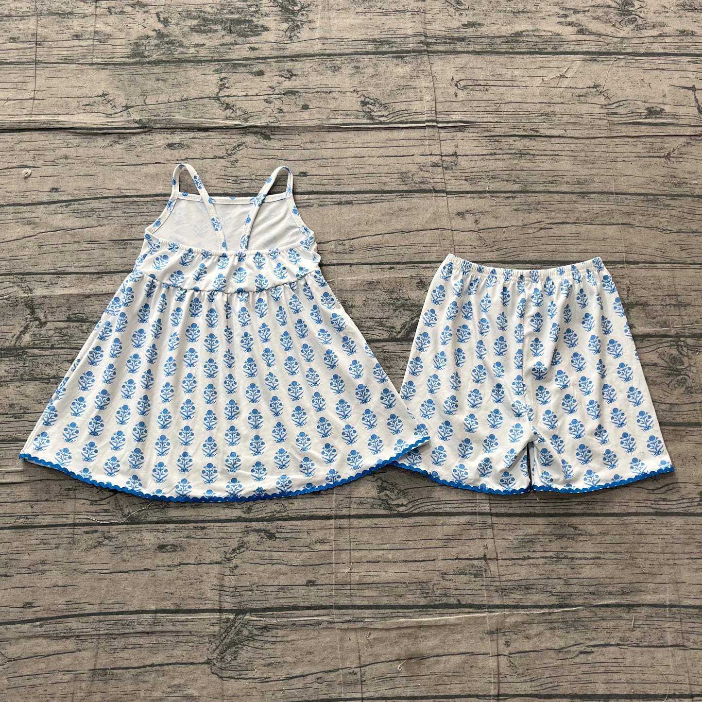 Baby Girls Kids Straps Blue Flower Tunic Shorts Summer Clothes Set RTS
