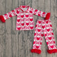 Baby Girls Red Fur Long Sleeves Hearts Bows Buttons Shirt Pants Valentine Set Pajamas RTS