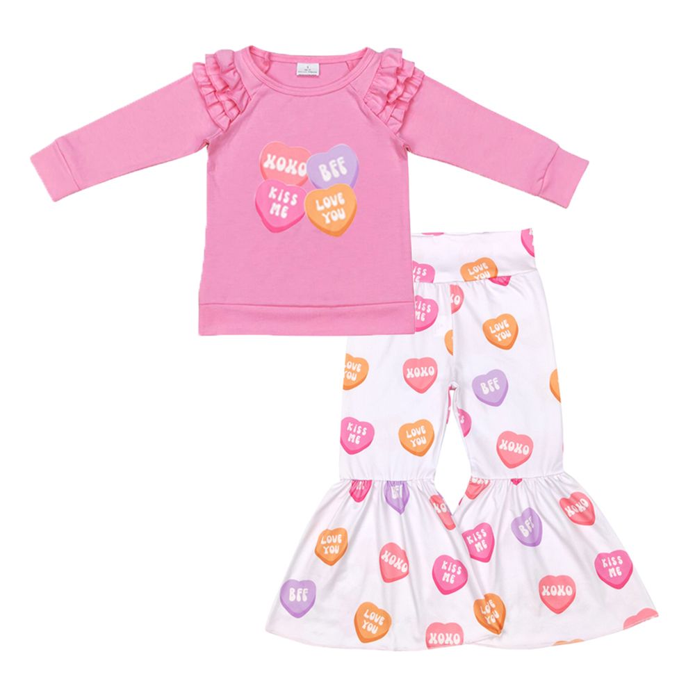 Moq 3 Pre-order GLP1113 Baby Girl Pink Shirt Hearts Bell Pants Valentine's Day Set