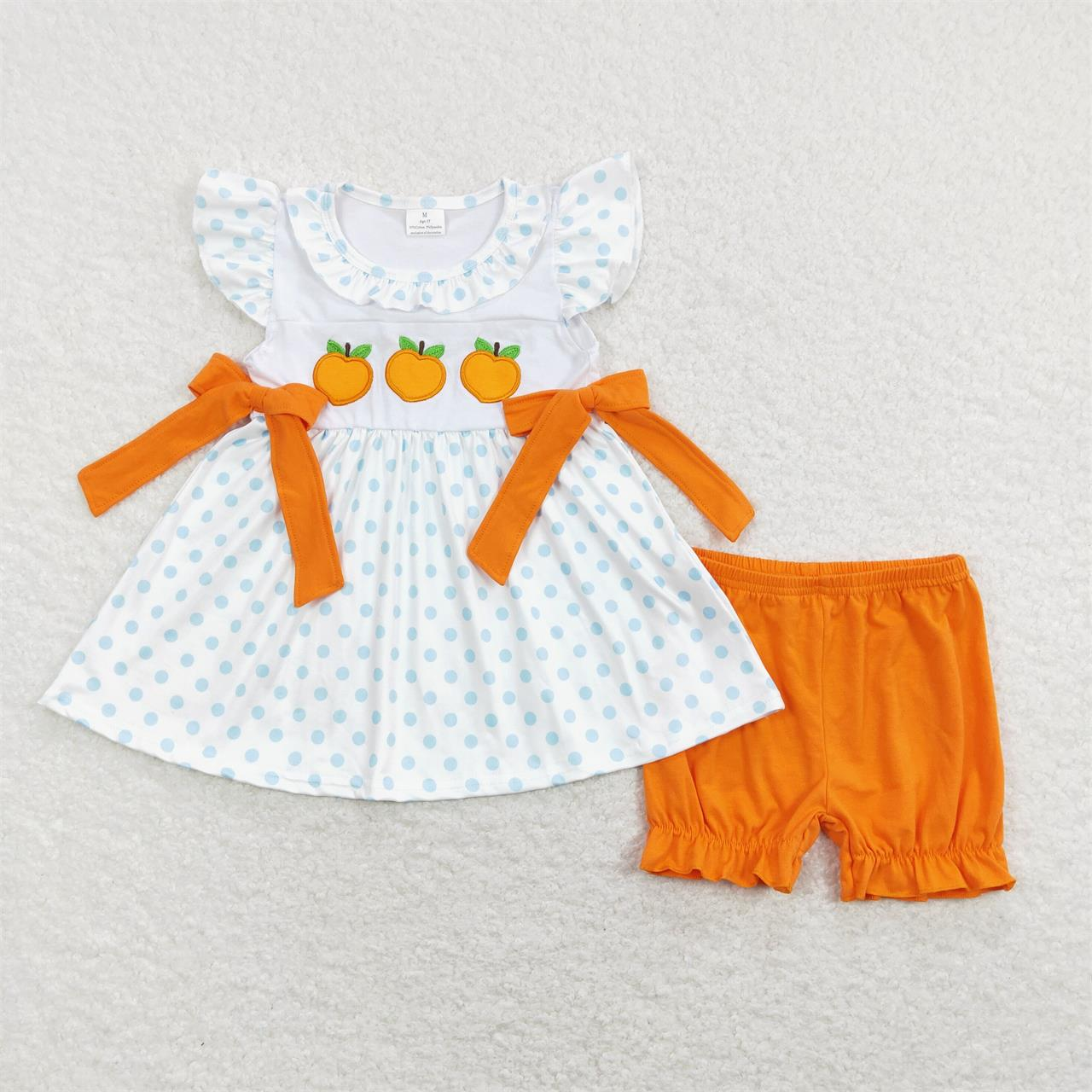 GSSO0451 Baby Girl Embroidery Peach Tunic Orange Cotton Shorts Set