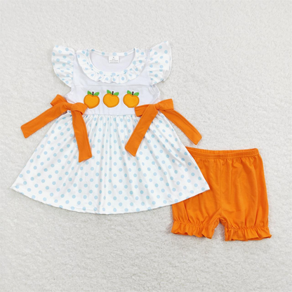 GSSO0451 Baby Girl Embroidery Peach Tunic Orange Cotton Shorts Set