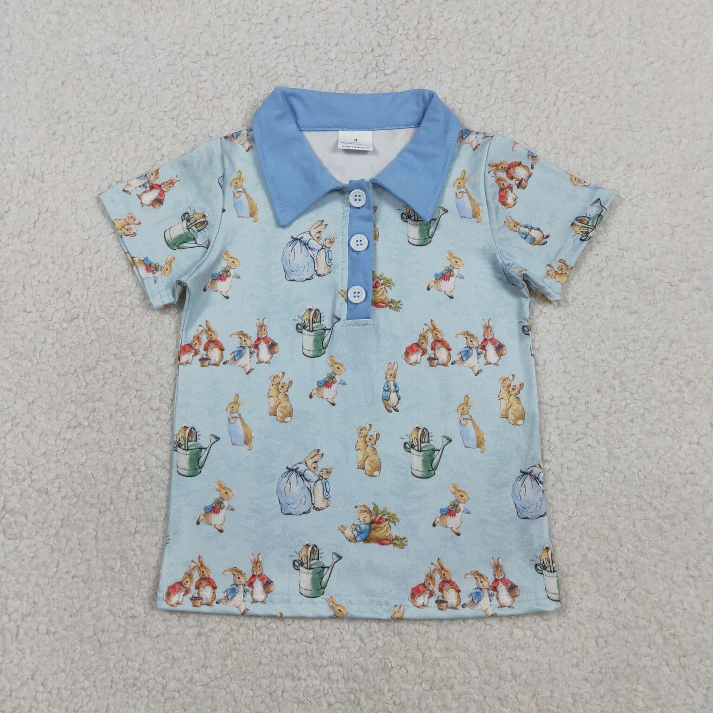 Baby Boys Short Sleeves Rabbits Easter Buttons Blue Shirt Tops RTS