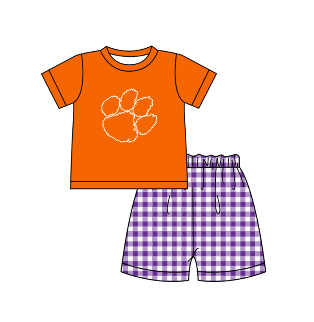 ( Moq 5 Each Style ) Baby Boys Girls Kids Purple Plaid Team Sibling Rompers Dress Sets