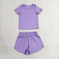 Baby Girls Kids Short Sleeves Shirt Skirt Shorts Yoga Active Set Purple Clothes RTS