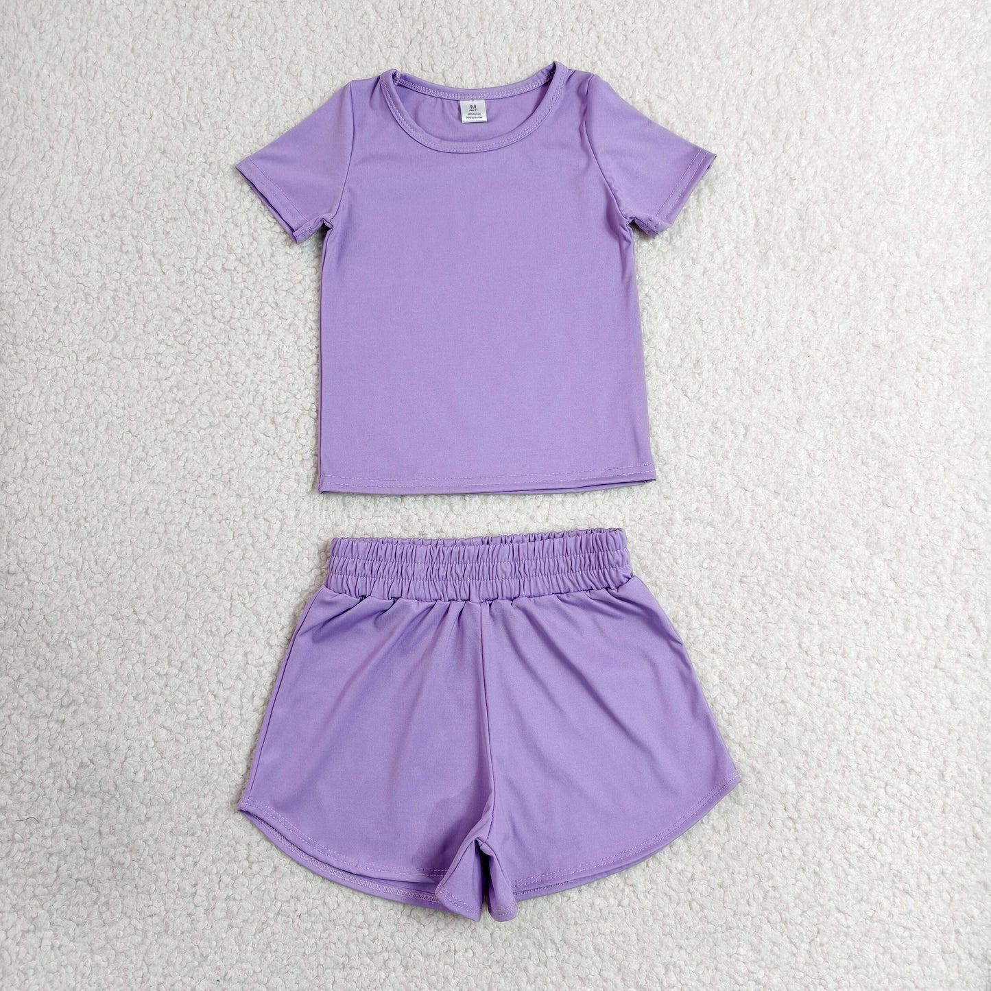 Baby Girls Kids Short Sleeves Shirt Skirt Shorts Yoga Active Set Purple Clothes RTS