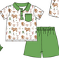 Baby Boy Girl Animals Sibling Matching Green Dress Romper Clothes Set ( Moq 5 Each style )