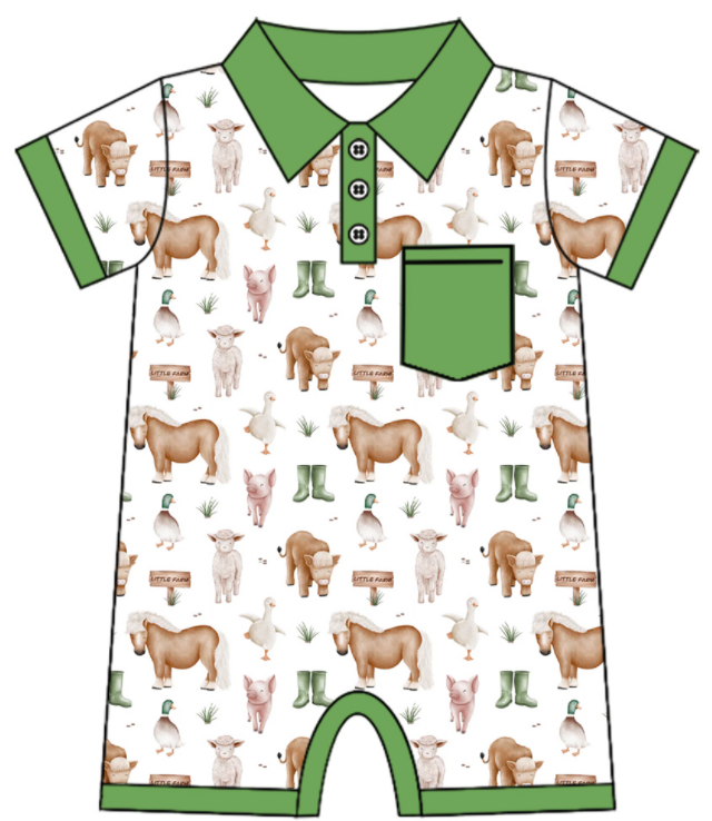 Baby Boy Girl Animals Sibling Matching Green Dress Romper Clothes Set ( Moq 5 Each style )