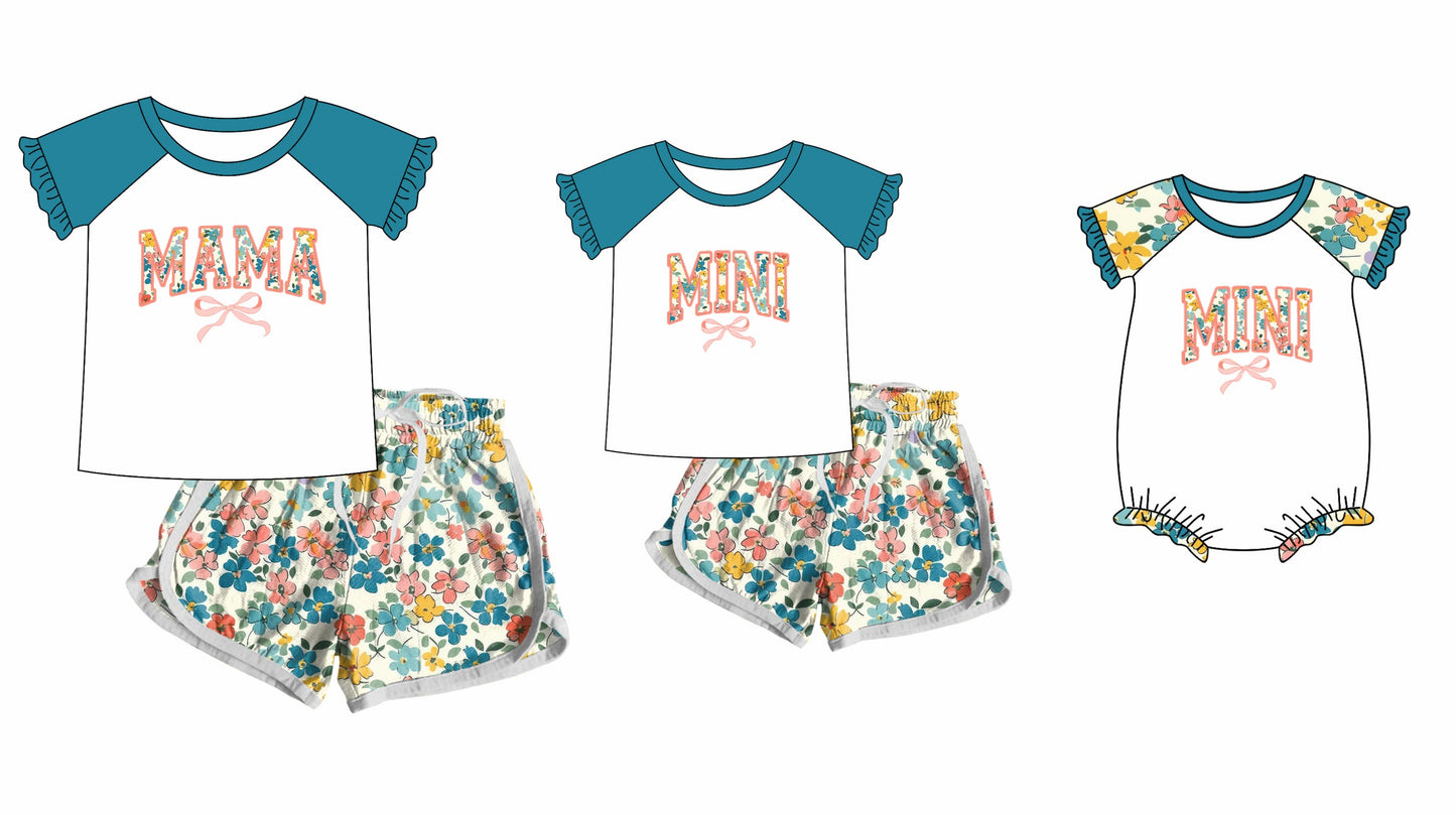 Baby Girl Adult Women Short Sleeves Mama Mini Flower Sibling Family Romper Set ( Moq 5 Each Style ) 12.10