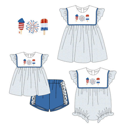 Baby Girl Short Sleeves July 4th Sibling Romper Dress Set ( Moq 5 Each Style ) 3.6