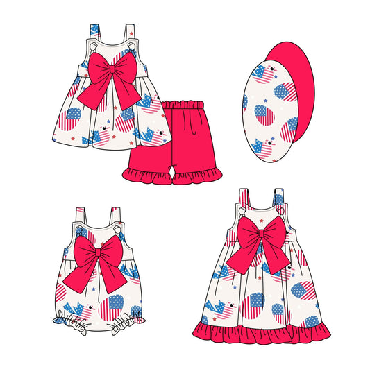 Baby Girl Straps July 4th Bows Sibling Romper Dress Set ( Moq 5 Each Style ) 2.14