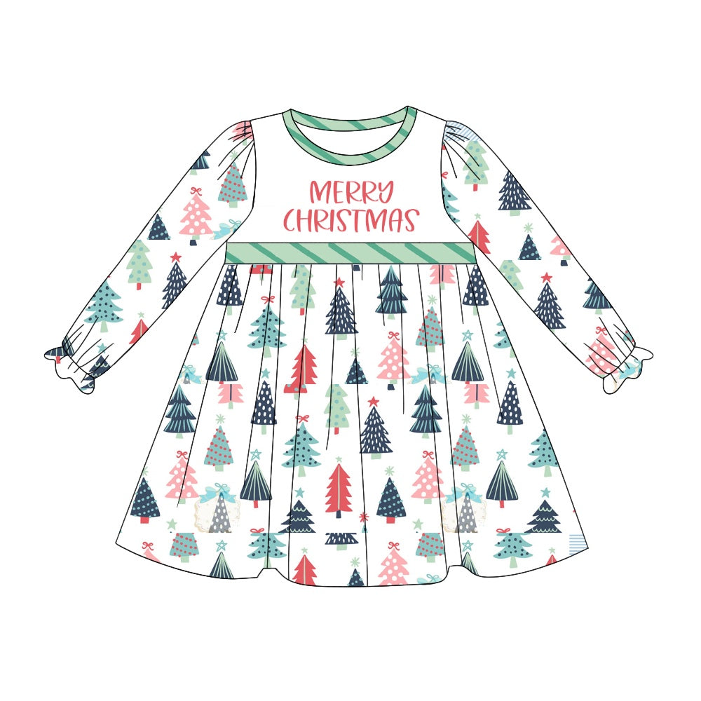 Baby Girl Long Sleeves Merry Christmas Tree Dress