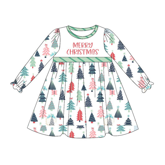 Baby Girl Long Sleeves Merry Christmas Tree Dress