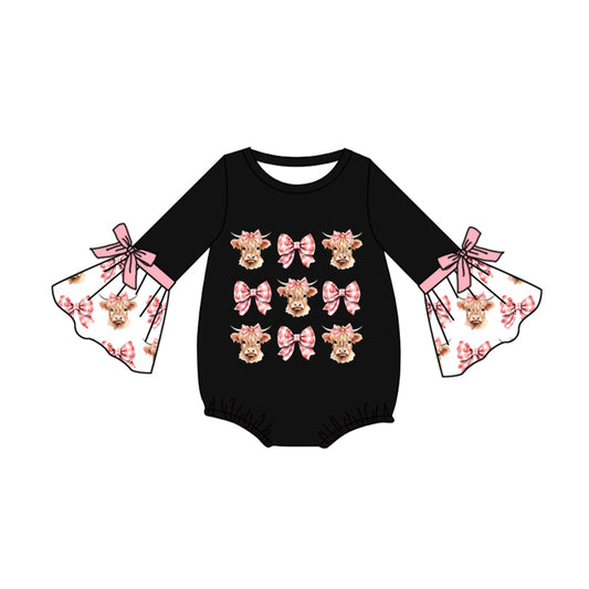 Baby Girl Infant Western Cow Bows Black Bubble Romper