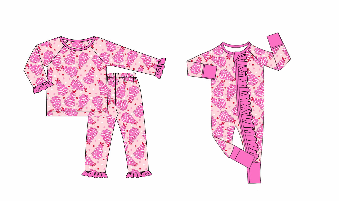 ( Moq 5 Each Style ) Baby Girl Toddler Christmas Cake Trees Sibling Romper Set