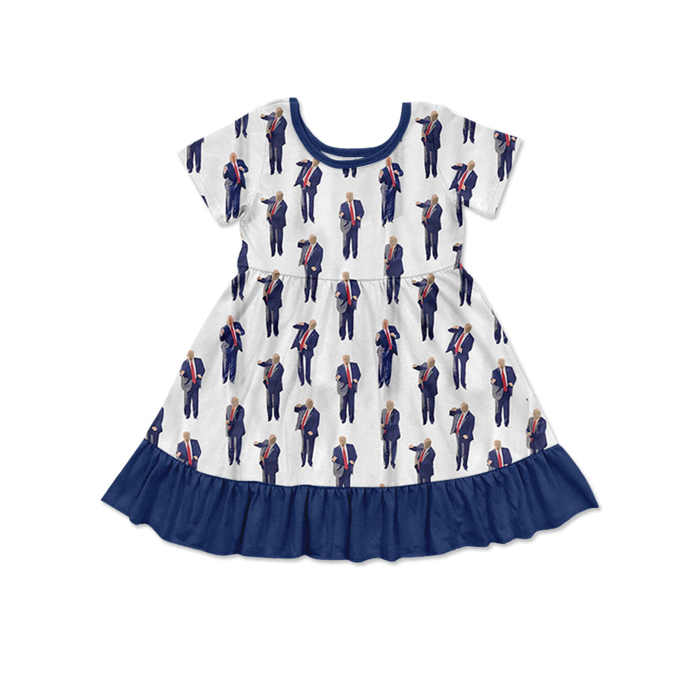 Baby Girl Short Sleeves Knee Length Blue Ruffle Dress Moq 5