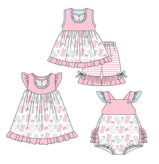 Baby Girl Easter Rabbits Bows Sibling Romper Dress Set ( Moq 5 Each Style ) 12.30