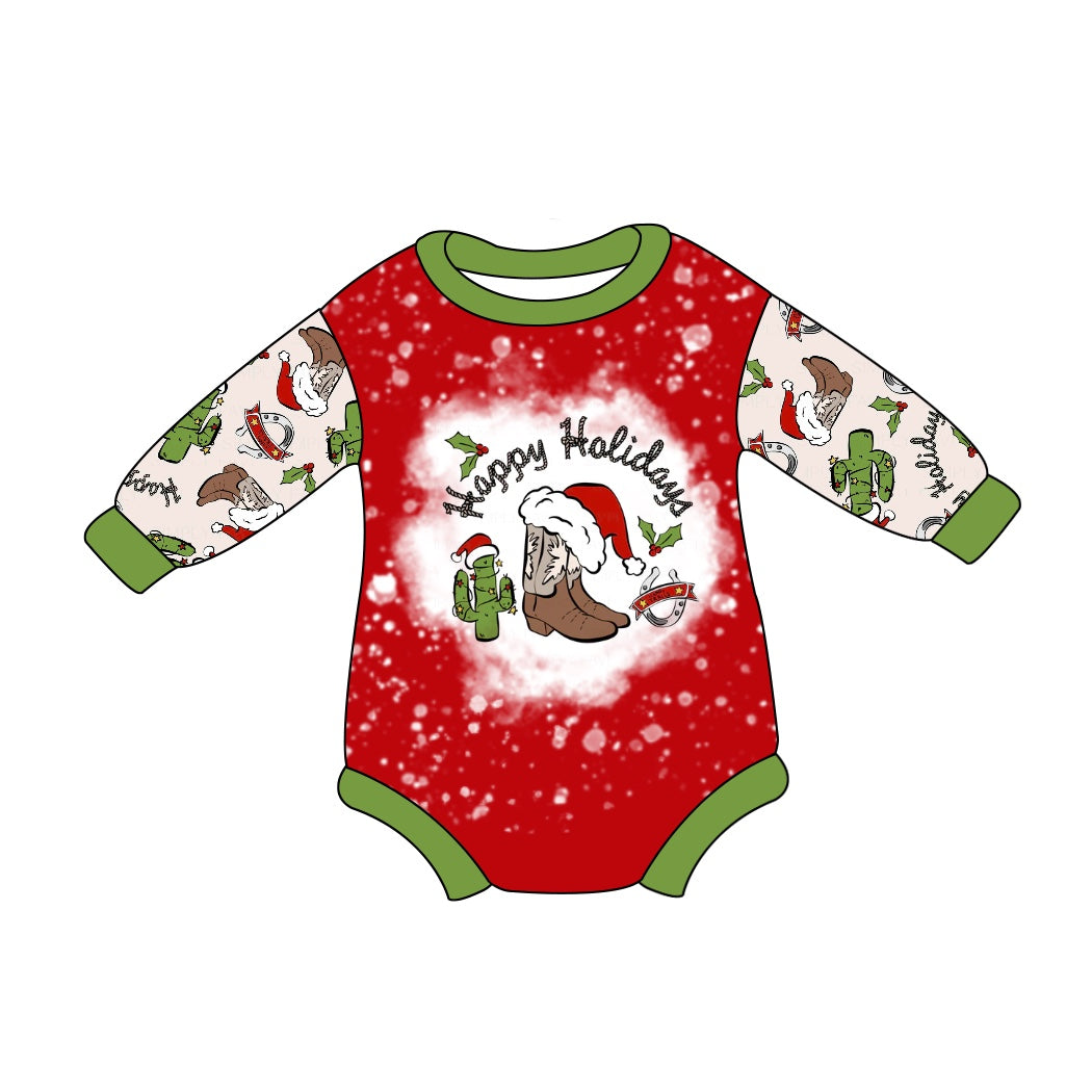 Baby Kids Infant Long Sleeves Christmas Boots Cactus Bubble Romper