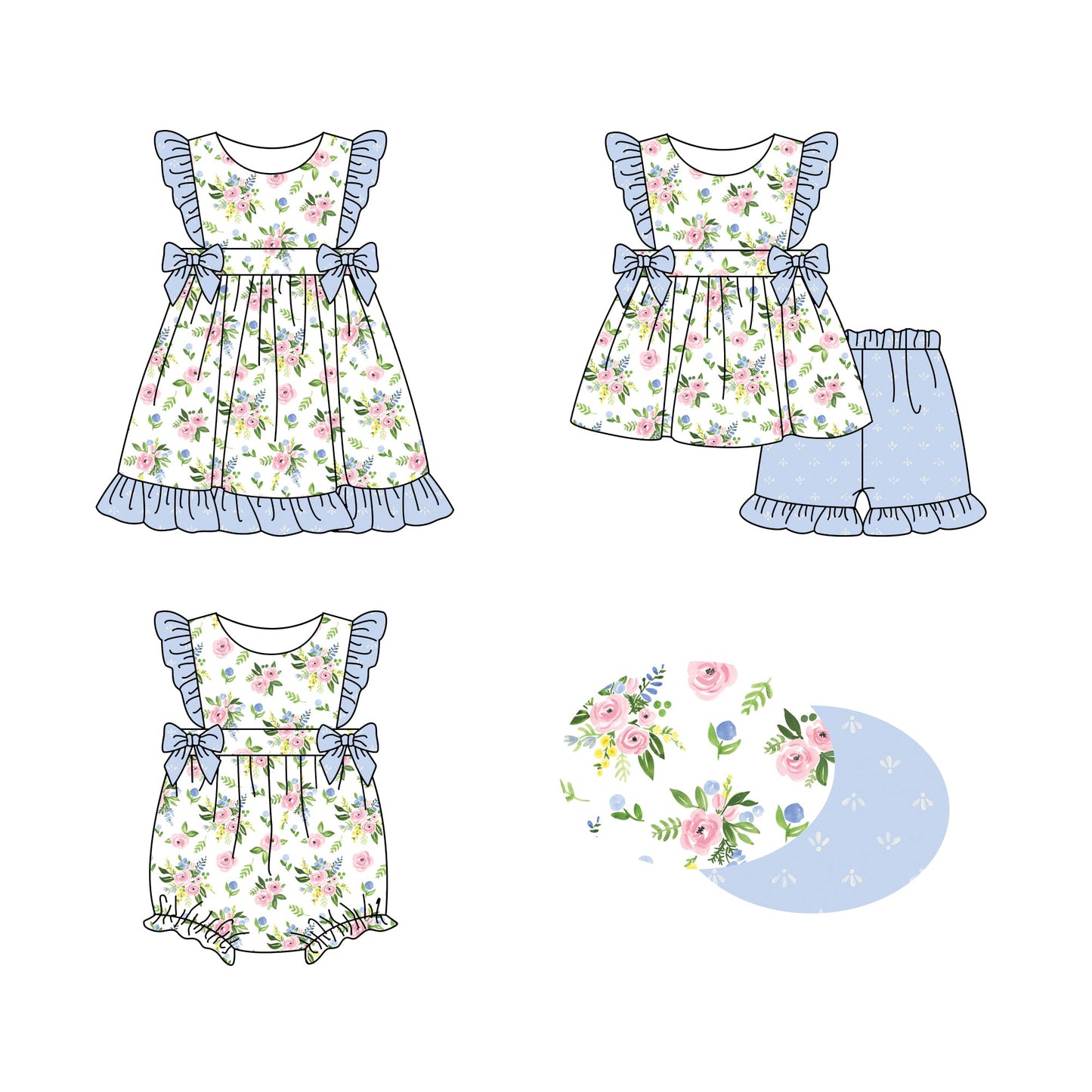 Baby Girl Flower Bows Sibling Romper Dress Set ( Moq 5 Each Style ) 1.8
