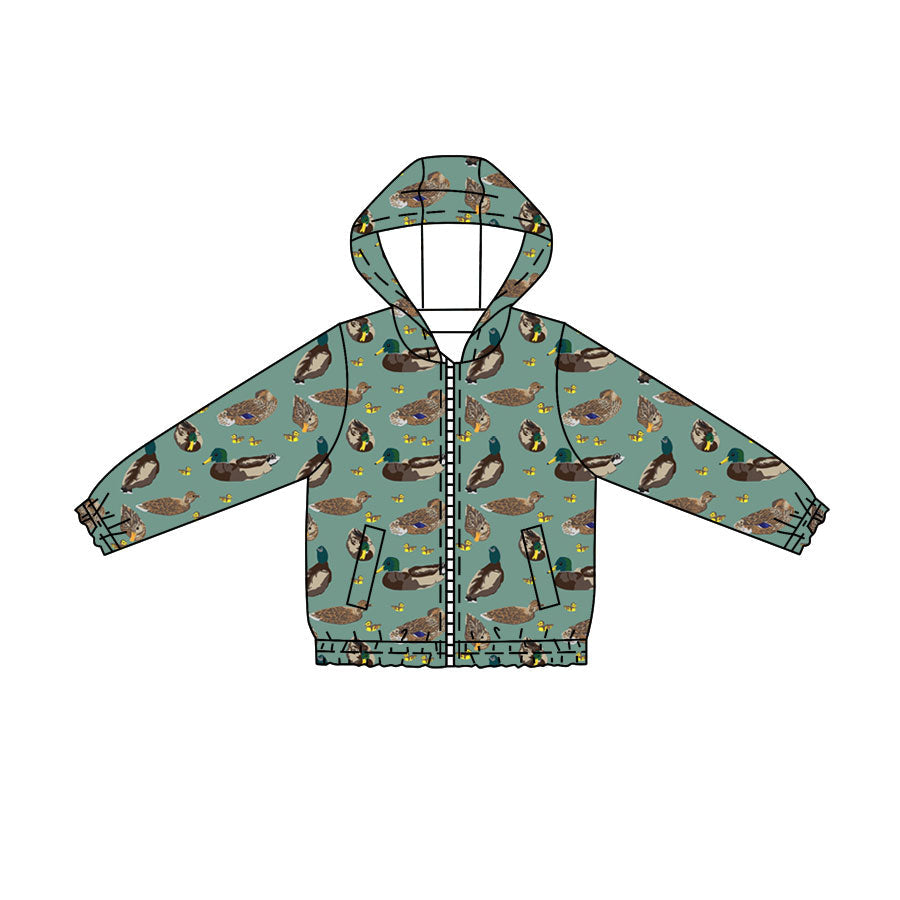 ( Moq 5 ) Preorder Baby Boys Kids Green Long Sleeves Ducks Pockets Hoodie Zipper Shirt Tops